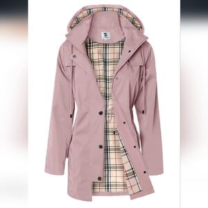 SaphiRose Women's Long Hooded Rain Jacket Outdoor Raincoat Windbreaker SZ L